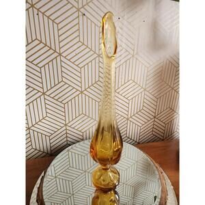 Vintage Viking Glass 16” Six Petal Pedestal Amber Swung Vase